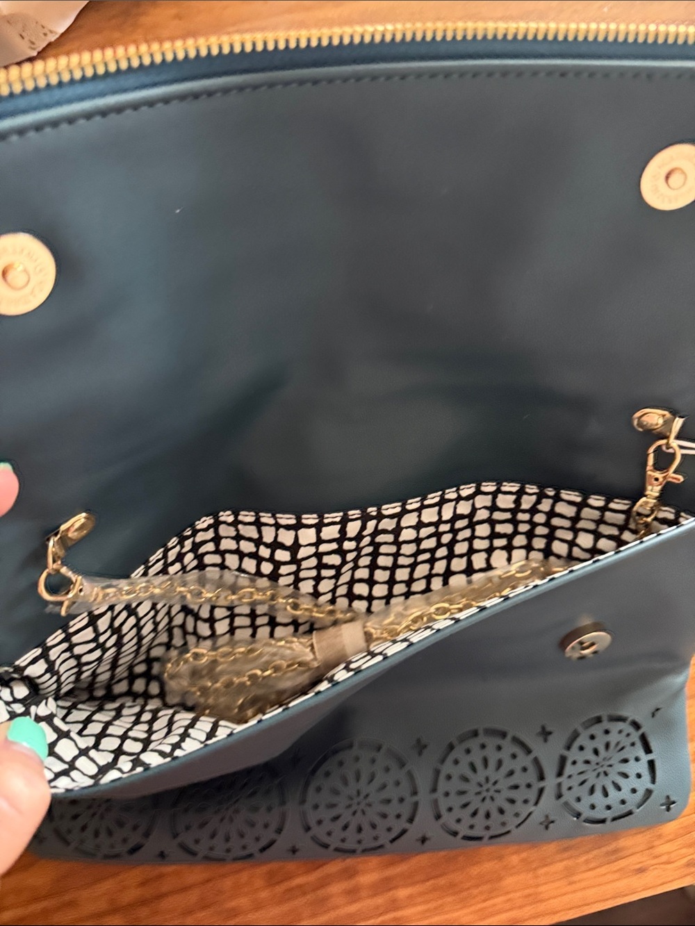 Urban Expressions Teal Blue Laser-Cut Foldover Clutch - Picture 4 of 4